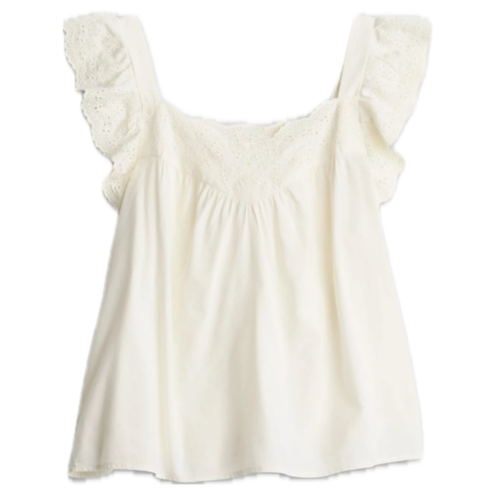 Lauren Conrad Women’s Eyelet lace-Trim Sleeveless Top in Cream
